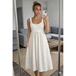 Neem Cotton Sundress Smocked Bodice Boho Prairie Midi Dress Natural Ivory